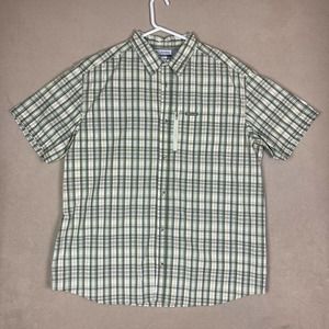 Columbia Shirt Adult 2XL Green/White Plaid Outdoor‎ Short Sleeve Pocket Mens